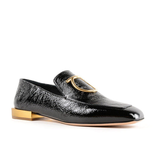 Black Lana Embellished Textured Patent-leather Loafers
