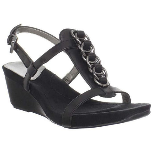 Happy Me Chain Black Leather Wedge Sandals-Shoes-Bandolino-8-ShoeShock