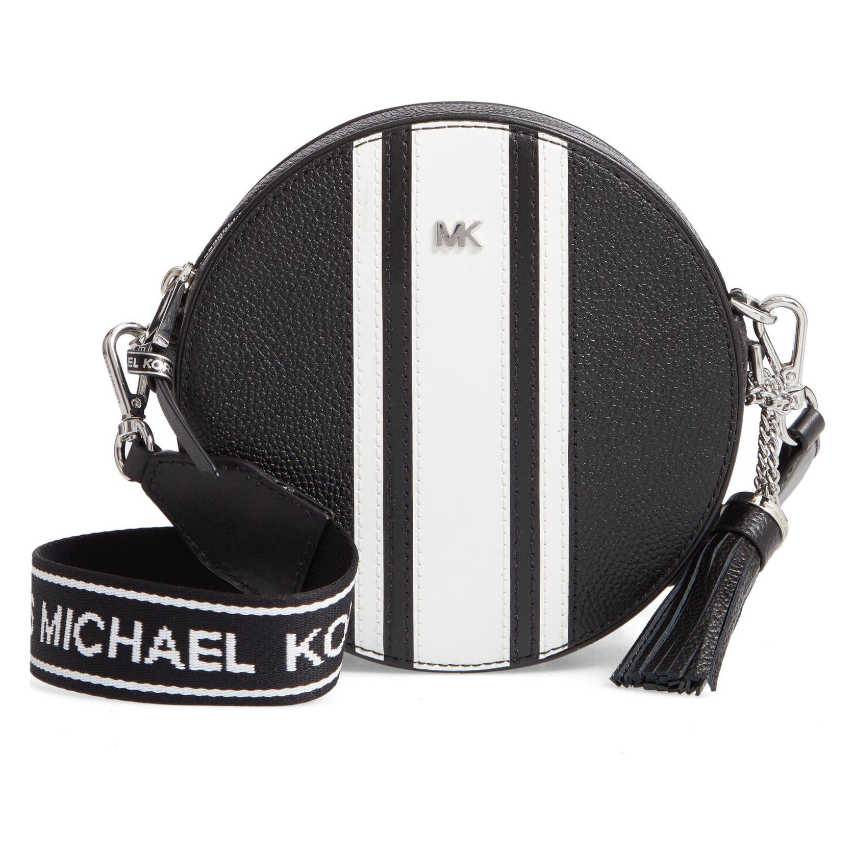 Michael Kors Leather Canteen White Black Crossbody Bag